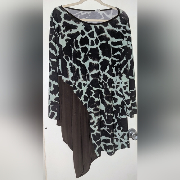 Tops - NWOT Giraffe Print Asymmetric Hem Flowy Tunic 3XL